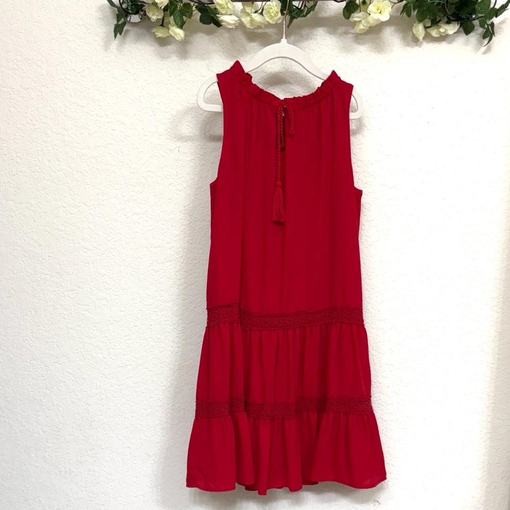 GB Gianni Bini • Girls Red Tiered Ruffle Lace Trim Holiday Dress